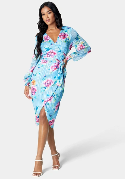 Bebe Sparkle Wrap Dress In Blue,multi