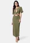 BEBE STRAPPY CUTOUT KNIT MIDI DRESS