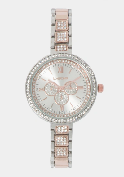 Bebe Silver Dial Crystal Bezel Watch In Two-tone Rose Gold-silver