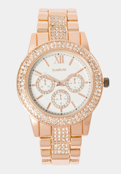 Bebe Silver Dial Crystal Bezel Watch In Rose Gold