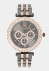 Bebe Glossy Gun Metal Dial Crystal Bezel Watch In Rose Gold-gun