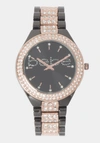 Bebe Gun Metal Dial Crystal Bezel Watch In Two-tone Gun Metal & Gold
