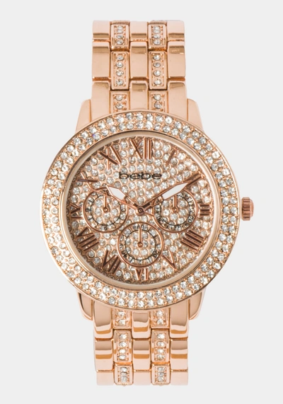 Bebe Full Pave Crystal Dial Crystal Bezel Watch In Rose Gold