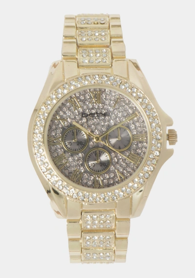 Bebe Full Pave Crystal Dial Crystal Bezel Watch In Gold Tone