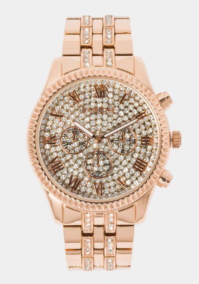 Bebe Full Pave Crystal Dial Coin Edge Bezel Watch In Rose Gold