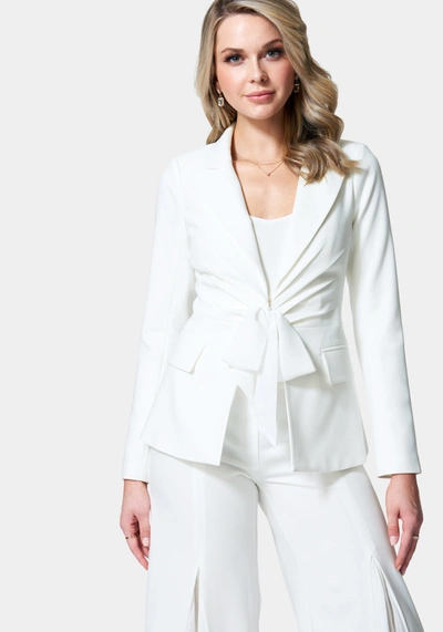 Bebe Chiffon Tie Front Tailored Woven Twill Jacket In White Alyssum