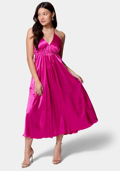 Bebe Satin Flow Dress In Fuchsia