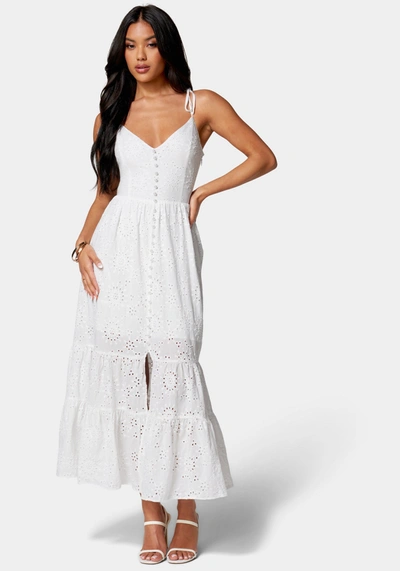 Bebe Tie Shoulder Eyelet Dress In White