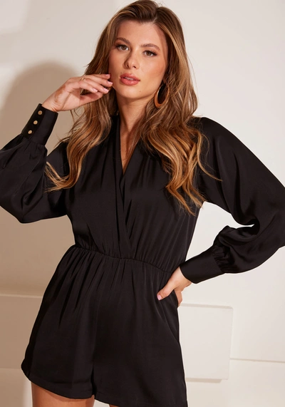 Bebe Surplice Drapey Romper In Black