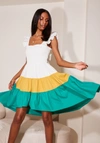 Bebe Color Block Ruffle Dress In Multi