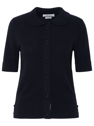 Thom Browne Buttoned Knit Polo Shirt In Navy