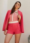 Shop Bebe Cotton Sateen Patch Pockets Detail Blazer In Geranium