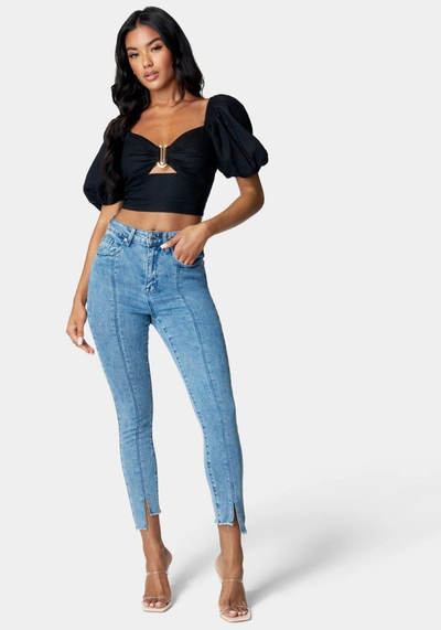 Bebe High Waist Skinny Leg Hi Lo Hem Jean In Ocean Blue Wash