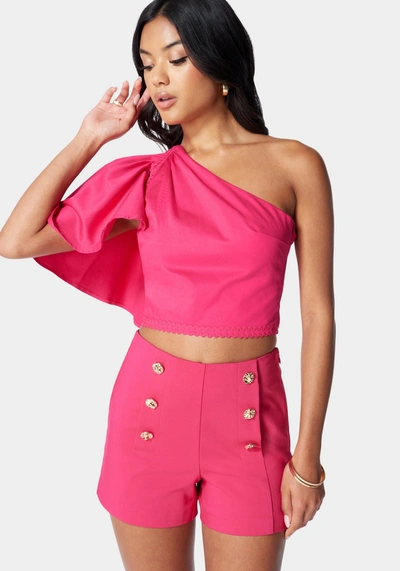 Bebe Off Shoulder Flared Sleeve Top In Pink Peacock