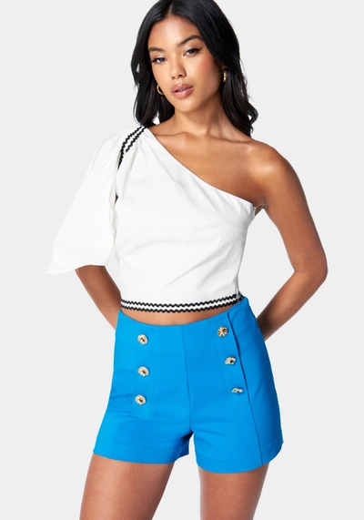 Bebe Off Shoulder Flared Sleeve Top In White Alyssum