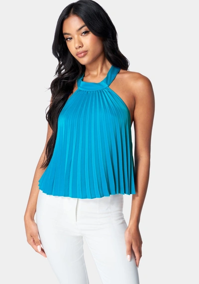 Bebe Pleated Halter Top In Hawaiian Blue