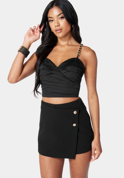 Bebe Pleated Chain Strap Bustier Top In Black