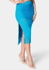 Bebe Fringe Detail Slit Front Sweater Skirt In Hawaiian Blue
