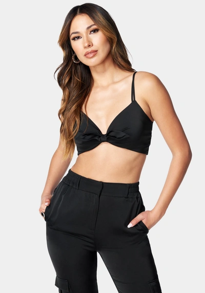 Bebe Tie Front Cropped Top In Black