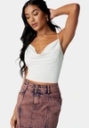 Bebe Drape Neck Criss Cross Back Top In White Alyssum