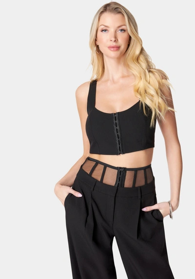 Bebe Hook & Eye Front Bustier Top In Black