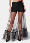 BEBE WOVEN TWILL SHORT WITH REMOVABLE TIERED LONG SKIRT