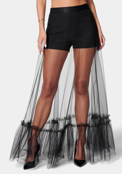 Bebe Woven Twill Short With Removable Tiered Long Skirt In Black