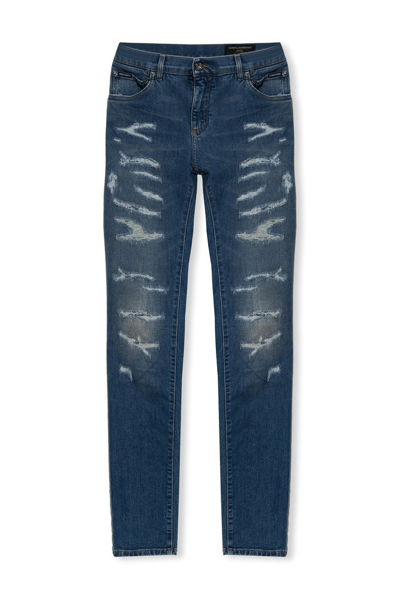 Dolce & Gabbana Distressed Skinny Stretch Jeans In Blue