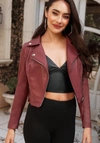 Bebe Vegan Leather Moto Jacket In Cabernet