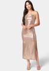 BEBE COWL NECK SHIMMER MAXI DRESS