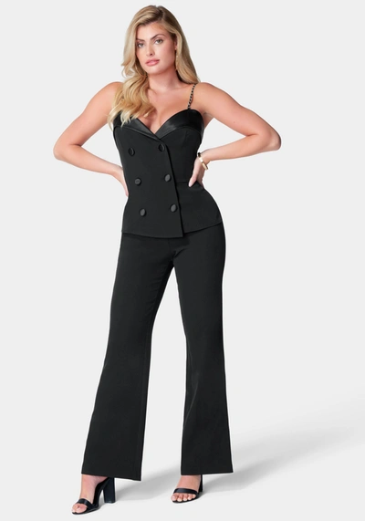 Bebe Double Breasted Suiting Jumpsuit In Black