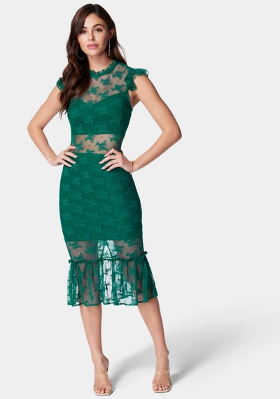 Bebe Illusion Lace Midi Dress In Green