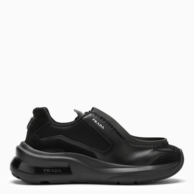 Prada Brushed-leather Trainers With Bike Fabric And Suede Elements In Black