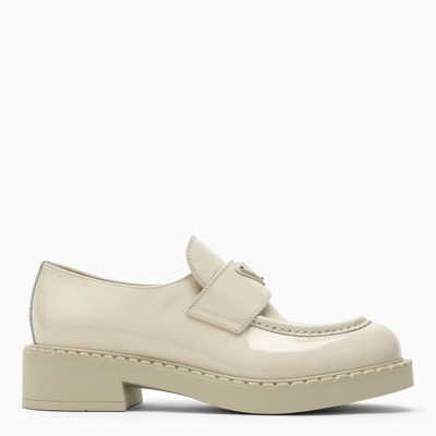 Prada Ivory Black Patent Leather Moccasin Women In White