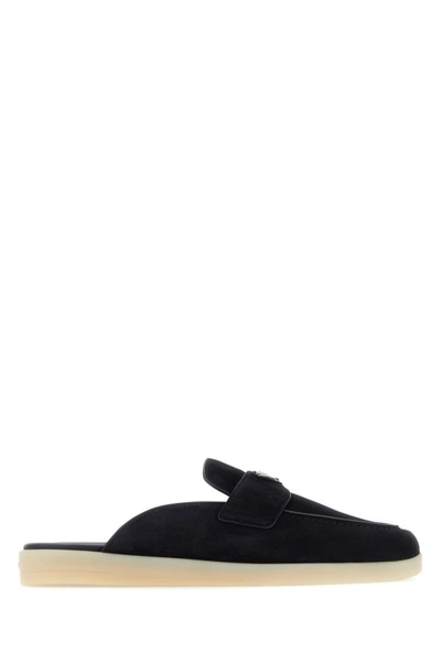 Prada Suede Casual Loafer Mules In Blue