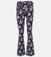 Rabanne Flower Print Flared Trouser In Navy Neon Flowers In Blue