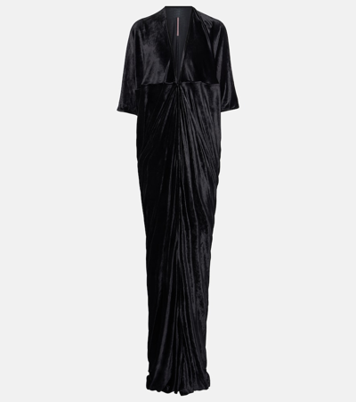 Rick Owens Lilies Draped Jersey Maxi Dress In Black