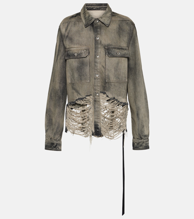 Rick Owens Drkshdw Cropped Denim Shirt Jacket In Beige