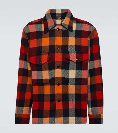 Rrl Checked Wool Flannel Overshirt In Orange