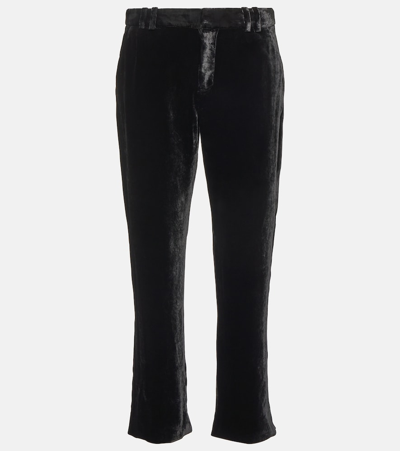 Balmain Cropped Velvet Pants In Black