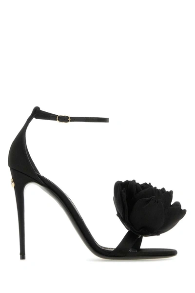 Dolce & Gabbana 105毫米keira绸缎凉鞋 In Black