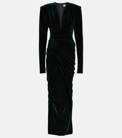 Alexandre Vauthier Ruched Velvet Gown In Green