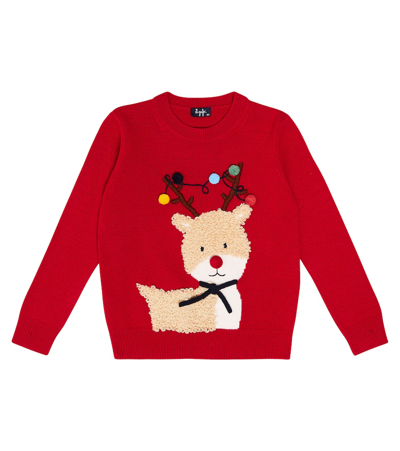 Il Gufo Kids' Reindeer Wool Knit Jumper In Red