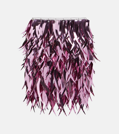 Rabanne Metallic Feathers Mini Skirt In Pink