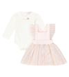 MONNALISA BABY COTTON BODYSUIT AND TULLE-TRIMMED DRESS SET