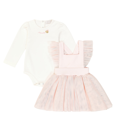 Monnalisa Baby Cotton Bodysuit And Tulle-trimmed Dress Set In Pink