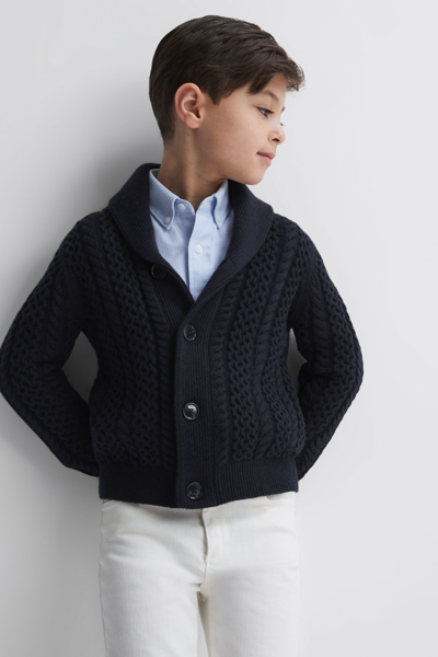Reiss Ashbury - Navy Junior Cable Knitted Cardigan, Age 4-5 Years