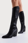 Lulus Rauland Black Pointed-toe Knee-high Western High Heel Boots In Black