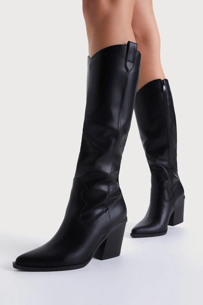 Lulus Rauland Black Pointed-toe Knee-high Western High Heel Boots