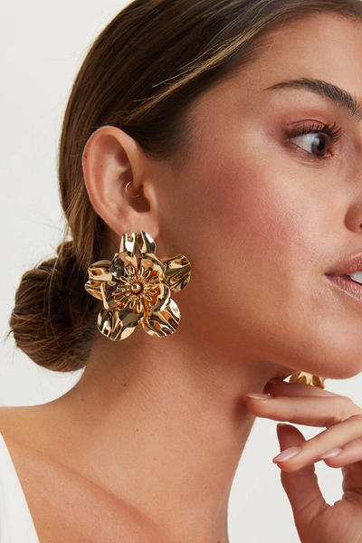 Lulus Blooming Glory Gold Flower Statement Earrings